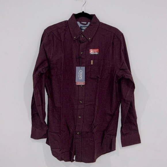 CHAPS Burgundy Red Long Sleeves Perfomance Flannel size Small in Rich Ruby - Picture 2 of 11